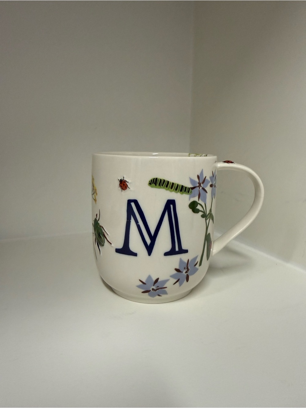 Anthropologie Initial M Mug Coffee Tea Cup Monogram Ladybug Retired Retro Garden